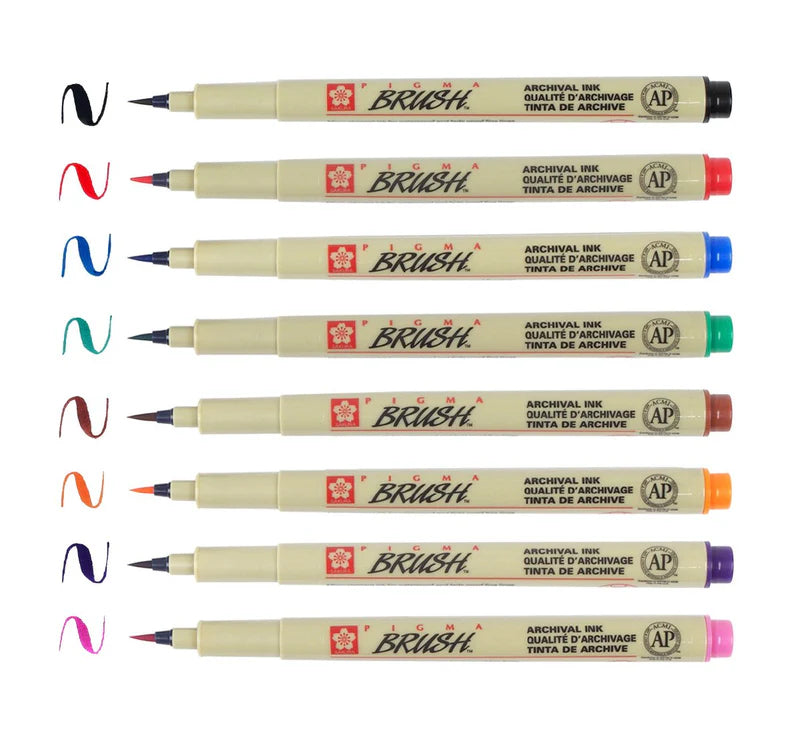 SAKURA PIGMA BRUSH PENS SET OF 8 COLORS