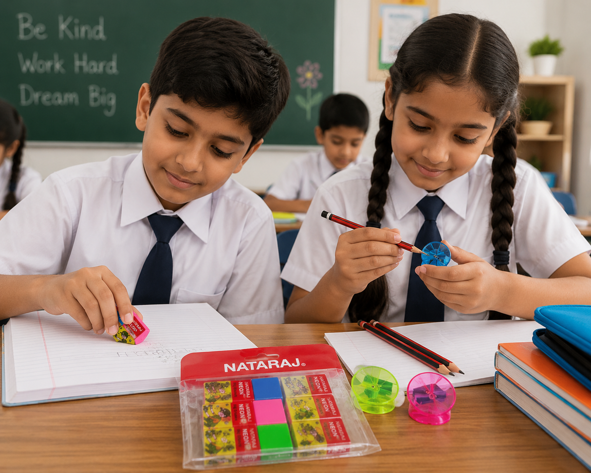 Nataraj Neon 8 Big Eraser and Neon 4 Round Sharpener Set