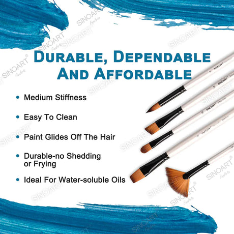 Sinoart Selected Brown Synthetic Short Handle Flat Brush with Black Ferrule