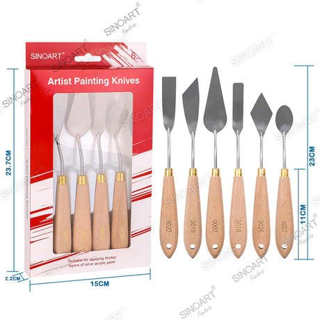 Sinoart 6pcs/set in box, perfect knife finishing with beech wood handle