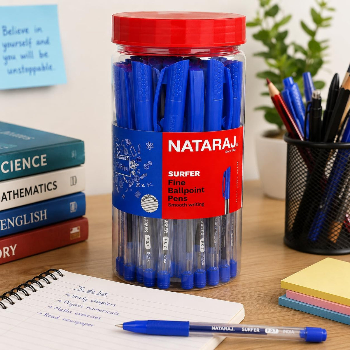 Nataraj Surfer Fine Ballpoint Pen Jar – 30 Pieces, 0.7mm Tip