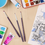 Panart Two-Tone Synthetic Short Handle Brush Set – 5 pcs TT-06 (Round 6, Flat 2, 4, 6, 8)