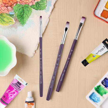 Panart Two-Tone Synthetic Short Handle Brush Set – 5 pcs TT-09 (Flat 2, 4, 6, 8, 10)